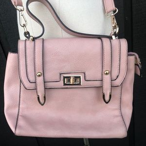 Pink Faux Leather Cross Body Pink Bag Brown Fabric Interior